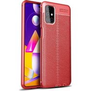 Teleplus Samsung Galaxy M51 Deri Dokulu Silikon Kırmızı Kılıf