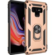 Teleplus Samsung Galaxy Note 9 Vega Yüzüklü Çift Katmanlı Tank Silikon Rose Gold Cep Telefonu Kılıfı