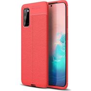 Teleplus Samsung Galaxy S20 Plus Deri Dokulu Kırmızı Silikon Kılıf