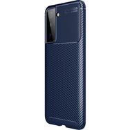 Teleplus Samsung Galaxy S21 5g Kılıf Karbon Dokulu Negro Silikon Lacivert + Tam Kapatan Ekran Koruyucu + Kamera Koruyucu