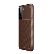 Teleplus Samsung Galaxy S21 Plus 5G Karbon Dokulu Negro Silikon Kahverengi Kılıf Nano Ekran Koruyucu Kamera Koruyucu
