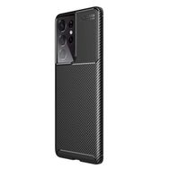 Teleplus Samsung Galaxy S21 Ultra 5g Karbon Dokulu Negro Tam Kapatan Ekran Koruyucu Lacivert Silikon Cep Telefonu Kılıf