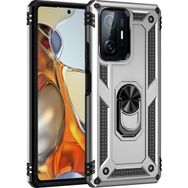 Teleplus Xiaomi 11T Pro Vega Yüzüklü Tank Silikon Gümüş Cep Telefonu Kılıfı