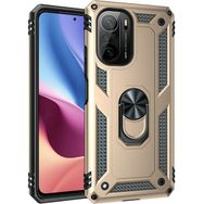 Teleplus Xiaomi Poco F3 Vega Yüzüklü Tank Gold Nano Ekran Koruyucu Silikon Cep Telefonu Kılıf