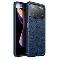 Teleplus Xiaomi Poco X4 Pro 5G Deri Dokulu Niss Silikon Lacivert Kılıf