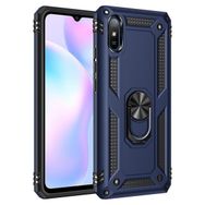 Teleplus Xiaomi Redmi 9A Kılıf Vega Yüzüklü Çift Katmanlı Tank Kapak Kırmızı Nano Ekran Koruyucu