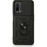 Teleplus Xiaomi Redmi 9T Kamera Korumalı Yüzüklü Tank Pars Silikon Siyah Kılıf