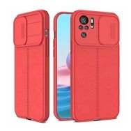 Teleplus Xiaomi Redmi Note 10S Lensi Kamera Korumalı Deri Dokulu Silikon Kırmızı Kılıf
