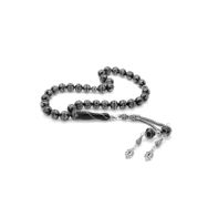 Tesbihane 925 Ayar Gümüş Çift Püsküllü Yoğun Gümüş Yıldız İşlemeli Küre Kesim Erzurum Oltu Taşı Tesbih