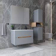 Teta Home Madrid 80 cm MDF Sis Gri Atlantik Çam Banyo Dolabı Seti ve Boy Dolabı