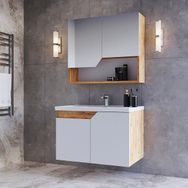 Teta Home Napoli 65 cm MDF Atlantik Çam Beyaz Banyo Dolabı Seti + Boy Dolabı
