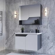 Teta Home Napoli 80 cm MDF Antrasit Beyaz Banyo Dolabı Seti + Boy Dolabı