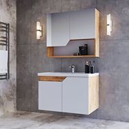 Teta Home Napoli 80 cm MDF Bej Atlantik Çam Banyo Dolabı Seti + Boy Dolabı