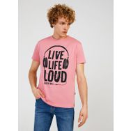 The Crow TC7117 Bisiklet Yaka Baskılı Pembe Erkek T-Shirt