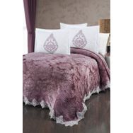The Home Collection Larissa Mürdüm Fransız Güpürlü Battaniye Yatak Ört Seti
