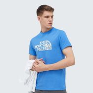 The North Face NF0A827HLV61 S/S Woodcut Dome Tee-Eu Erkek Mavi Outdoor T-shirt