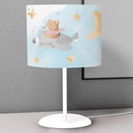 Titanbaby Açık Mavi Ayı ve Uçak Desenli Çocuk Odası Dijital Baskılı Çocuk Odası Masaüstü Abajur Avize