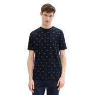 Tom Tailor 34833 Denim Lacivert Beyaz Mini Yaprak Baskı Erkek T-shirt
