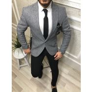 Tomiross DPCLSS-1219 Erkek Gri İtalyan Kesim Tek Ceket Slim Fit