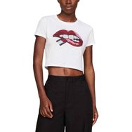 Tommy Hilfiger TJW Slim Crp Washed Tj Lips TEE Beyaz Kadın T-shirt