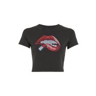 Tommy Hilfiger TJW Slim Crp Washed Tj Lips Tee Siyah Kadın T-shirt