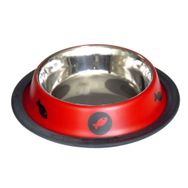 Tommy Kırmızı Pati Desenli 32 Oz Çelik Köpek Mama Su Kabı