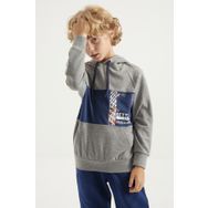 Tommy Life 11010 Gri Melanj Nakışlı Kanguru Cepli Kapüşonlu Standart Kalıp Erkek Çocuk Sweatshirt