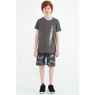 Tommy Life 11119 Koyu Gri Yazı Baskılı O Yaka Standart Kalıp Erkek Çocuk T-Shirt