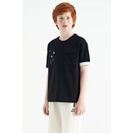 Tommy Life 11152 Siyah O Yaka Oversize Cep Detaylı Erkek Çocuk T-Shirt