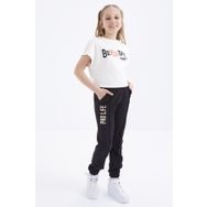 Tommy Life 75050 Yazı Nakışlı Bağcıklı Standart Kalıp Lastik Paça Siyah Kız Çocuk Eşofman Alt