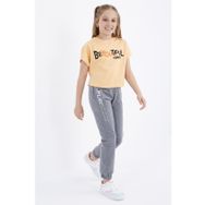 Tommy Life 75051 Yazı Nakışlı Bağcıklı Standart Kalıp Lastik Paça Gri Melanj Kız Çocuk Eşofman Alt