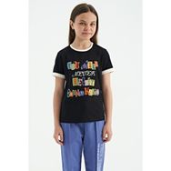 Tommy Life 75109 Siyah Renkli Yazı Detaylı O Yaka Rahat Form Kız Çocuk T-shirt