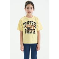 Tommy Life 75116 Sarı Ayıcık Baskılı O Yaka Oversize Kısa Kol Kız Çocuk T-shirt