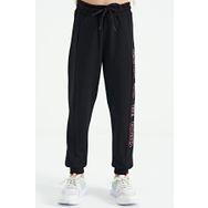 Tommy Life 75123 Siyah Yan Yazı Nakışlı Bağcıklı Standart Kalıp Jogger Kız Çocuk Eşofman Alt