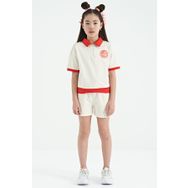 Tommy Life 75131 Ekru Yakalı Kısa Kollu Rahat Form Kız Çocuk Şort Takım