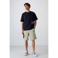 Tommy Life 81266 Gri Melanj Pamuklu Kalın Yumuşak Dokulu Comfort Fit Baskılı Erkek Şort