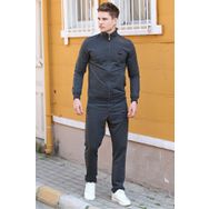 Tommy Life 85072 Antrasit Melanj Dik Yaka Fermuarlı Rahat Form Klasik Paça Erkek Eşofman Takımı
