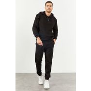 Tommy Life 85117 Kapüşonlu Kanguru Cep Oversize Lastik Paça Siyah Erkek Eşofman Takımı