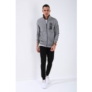 Tommy Life 85149 Gri Melanj Siyah Dik Yaka Yazı Baskılı Standart Kalıp Manşetli Erkek Eşofman Takımı