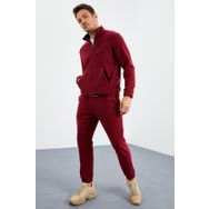 Tommy Life 85159 Bordo Erguvan Yarım Fermuar Dik Yaka Lastik Paça Polar Erkek Eşofman Takımı