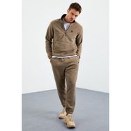 Tommy Life 85159 Camel Yarım Fermuar Dik Yaka Lastik Paça Polar Erkek Eşofman Takımı
