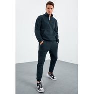 Tommy Life 85159 Orman Yeşil Yarım Fermuar Lastik Paça Polar Erkek Eşofman Takımı