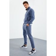 Tommy Life 85159 Yarım Fermuar Dik Yaka Lastik Paça Polar Petrol Erkek Eşofman Takımı