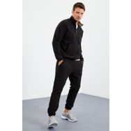 Tommy Life 85159 Yarım Fermuar Dik Yaka Lastik Paça Polar Siyah Erkek Eşofman Takımı