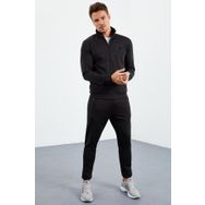 Tommy Life 85160 Siyah Dik Yaka Fermuarlı Standart Kalıp Manşetli Erkek Eşofman Takımı