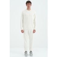 Tommy Life 85190 Ekru O Yaka Rahat Kalıp Şardonlu Basic Jogger Erkek Eşofman Takımı
