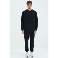 Tommy Life 85190 Siyah O Yaka Rahat Kalıp Şardonlu Basic Jogger Erkek Eşofman Takımı