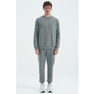 Tommy Life 851920 Gri Melanj O Yaka Rahat Kalıp Şardonlu Basic Jogger Erkek Eşofman Takımı