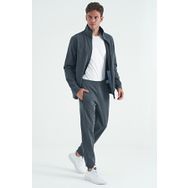 Tommy Life 85198 Antrasit Melanj Dik Yaka Fermuarlı Jogger Rahat Form Erkek Eşofman Takımı