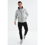 Tommy Life 85198 Gri Melanj Siyah Dik Yaka Fermuarlı Jogger Rahat Form Erkek Eşofman Takım